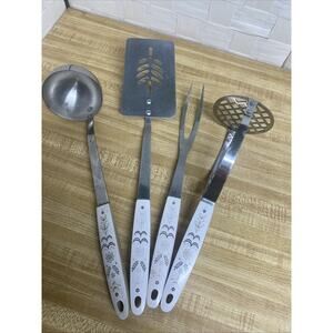 4 Piece Set Vintage FLINT Arrowhead Stainless Steel USA Harvest Wheat Utensils